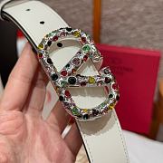 Kitlife Valentino Garavani VLogo Signature Belt In White Calfskin With Silver Multicolor Crystals 30mm - 2