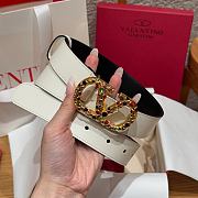 Kitlife Valentino Garavani VLogo Signature Belt In White Calfskin With Gold Multicolor Crystals 30mm - 1