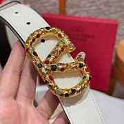 Kitlife Valentino Garavani VLogo Signature Belt In White Calfskin With Gold Multicolor Crystals 30mm - 2