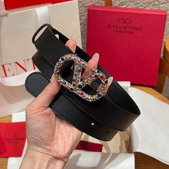 Kitlife Valentino Garavani VLogo Signature Belt In Black Calfskin With Silver Multicolor Crystals 30mm