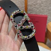 Kitlife Valentino Garavani VLogo Signature Belt In Black Calfskin With Silver Multicolor Crystals 30mm - 4
