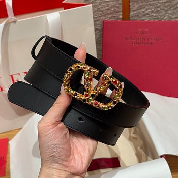 Kitlife Valentino Garavani VLogo Signature Belt In Black Calfskin With Gold Multicolor Crystals 30mm