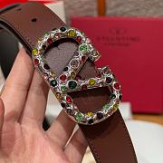 Kitlife Valentino Garavani VLogo Signature Belt In Brown Calfskin With Silver Multicolor Crystals 30mm - 5