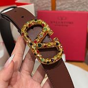 Kitlife Valentino Garavani VLogo Signature Belt In Brown Calfskin With Gold Multicolor Crystals 30mm - 5