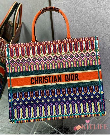Kitlife Dior Striped Canvas Tote Bag Multicolor 42x18x35cm - 1