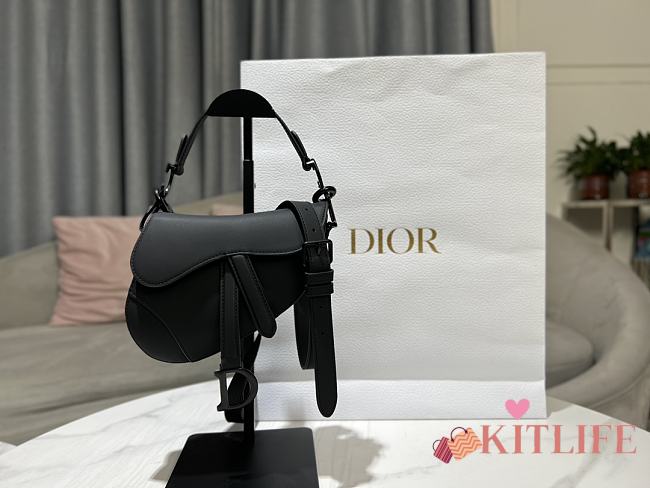 Kitlife Dior Saddle Bag with Strap Black Ultramatte Calfskin M9001 25.5x20x6.5cm - 1