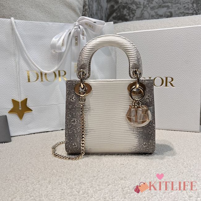 Kitlife Dior Mini Lady Ombre Lizard Bag White 17cm - 1