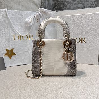 Kitlife Dior Mini Lady Ombre Lizard Bag White 17cm