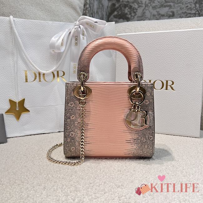Kitlife Dior Mini Lady Ombre Lizard Bag Pink 17cm - 1