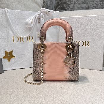Kitlife Dior Mini Lady Ombre Lizard Bag Pink 17cm