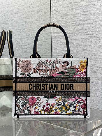 Kitlife Dior Souvenir Medium White & Pink Natural Raffia And Multicolor Book Tote 36x18x28cm