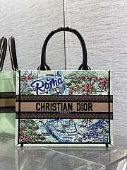Kitlife Dior Souvenir Medium White & Green Natural Raffia And Multicolor Book Tote 36x18x28cm - 1