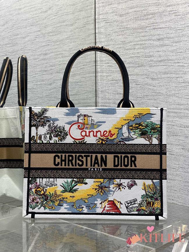 Kitlife Dior Souvenir Medium Cannes Natural Raffia And Multicolor Book Tote 36x18x28cm - 1