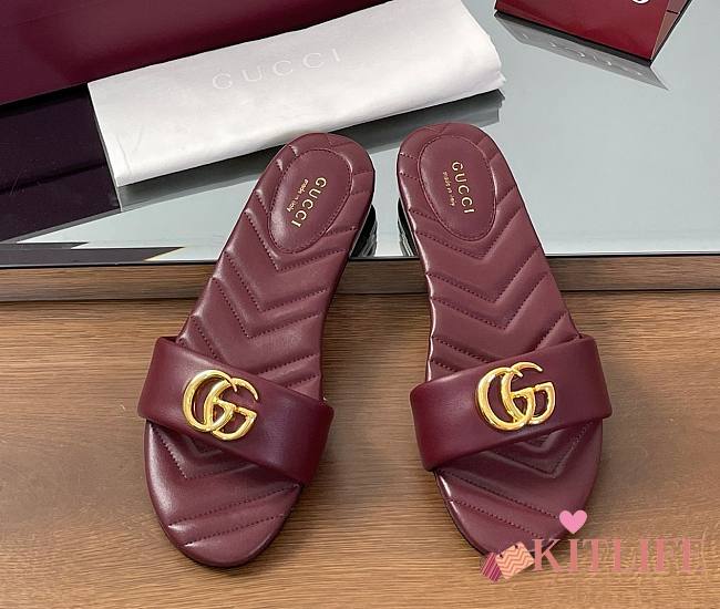 Kitlife Gucci GG Matelassé Slides Burgundy - 1