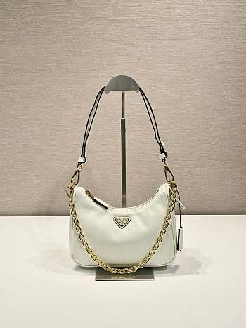 Kitlife Prada Re-Edition White Leather Mini Bag 1BC204 18x22x6cm
