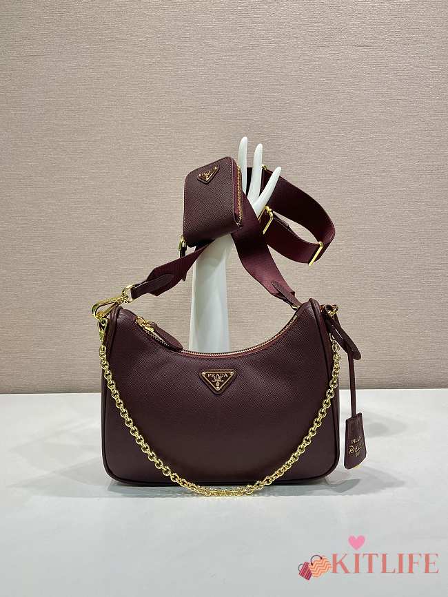 Kitlife Prada Re-Edition 2005 Re-Nylon Bag Burgundy 1BH204 18x22x6cm - 1