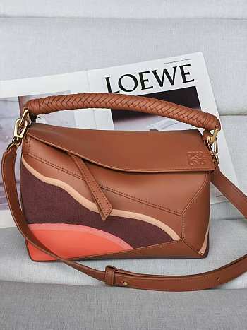 Kitlife Loewe Brown Leather Patchwork Puzzle Bag 24x10x14cm