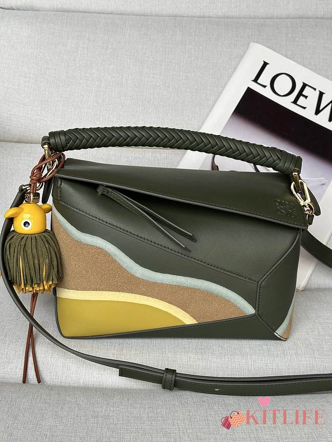Kitlife Loewe Green Leather Patchwork Puzzle Bag 24x10x14cm  - 1