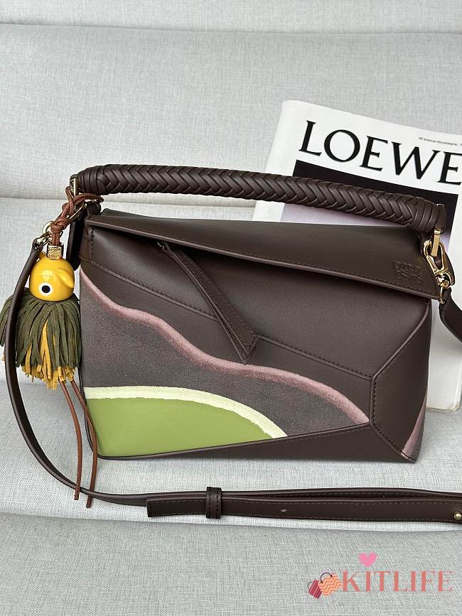 Kitlife Loewe Dark Brown Leather Patchwork Puzzle Bag 24x10x14cm - 1