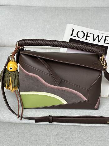 Kitlife Loewe Dark Brown Leather Patchwork Puzzle Bag 24x10x14cm