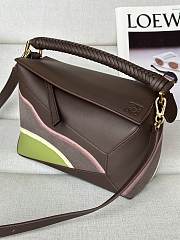 Kitlife Loewe Dark Brown Leather Patchwork Puzzle Bag 24x10x14cm - 6