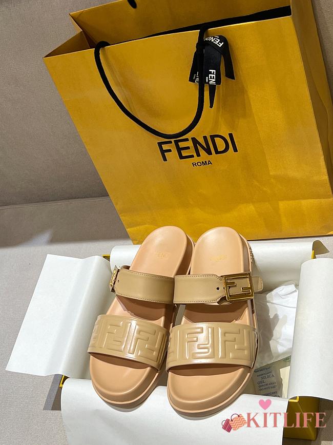 Kitlife Fendi Feel Beige Nappa Leather Slides - 1