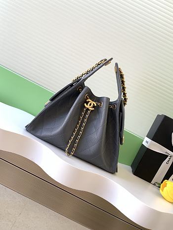 Kitlife Chanel 25C Drawstring Bucket Hobo Bag Dark Grey Grained Leather 30×26×14cm