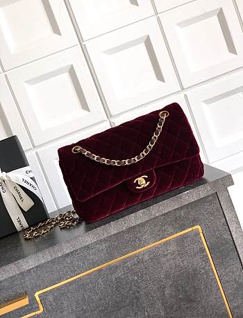 Kitlife Chanel Classic Velvet Bag in Burgundy 25.5cm