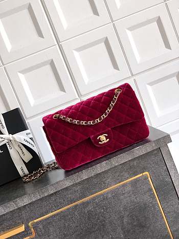Kitlife Chanel Classic Velvet Bag in Red 25.5cm