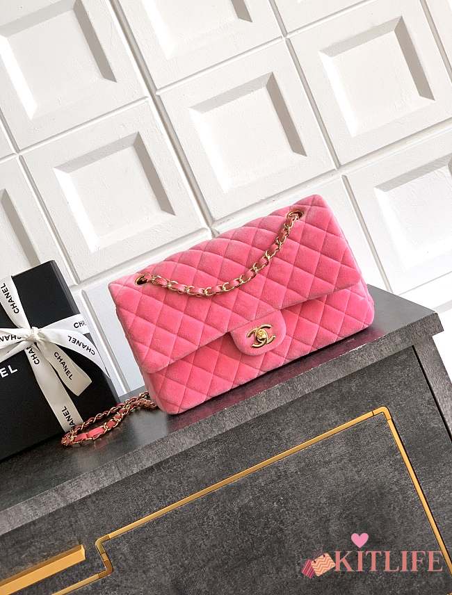 Kitlife Chanel Classic Velvet Bag in Pink 25.5cm - 1