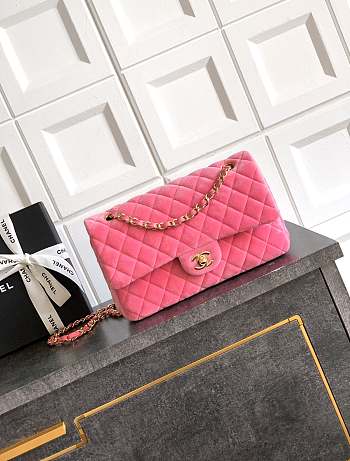 Kitlife Chanel Classic Velvet Bag in Pink 25.5cm