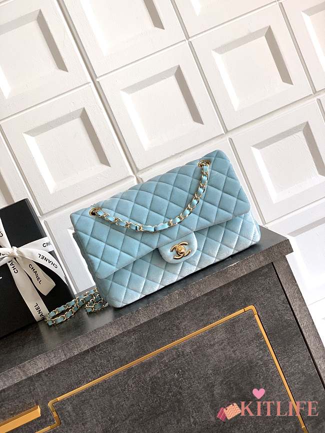 Kitlife Chanel Classic Velvet Bag in Blue 25.5cm - 1