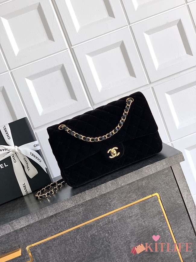 Kitlife Chanel Classic Velvet Bag in Black 25.5cm - 1