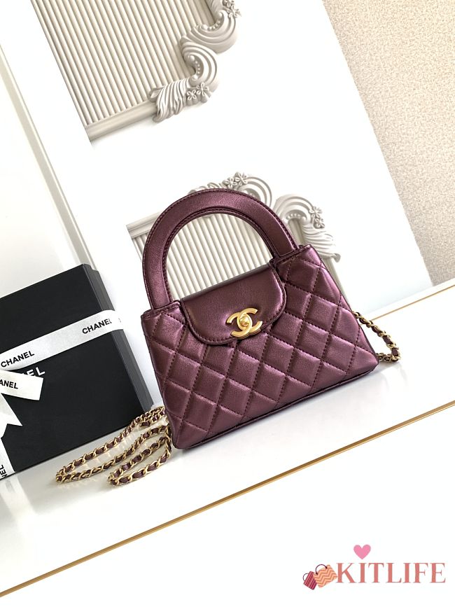 Kitlife Chanel 25C Kelly Handle Bag Metallic Burgundy Calfskin AS4416 13x19x7cm  - 1