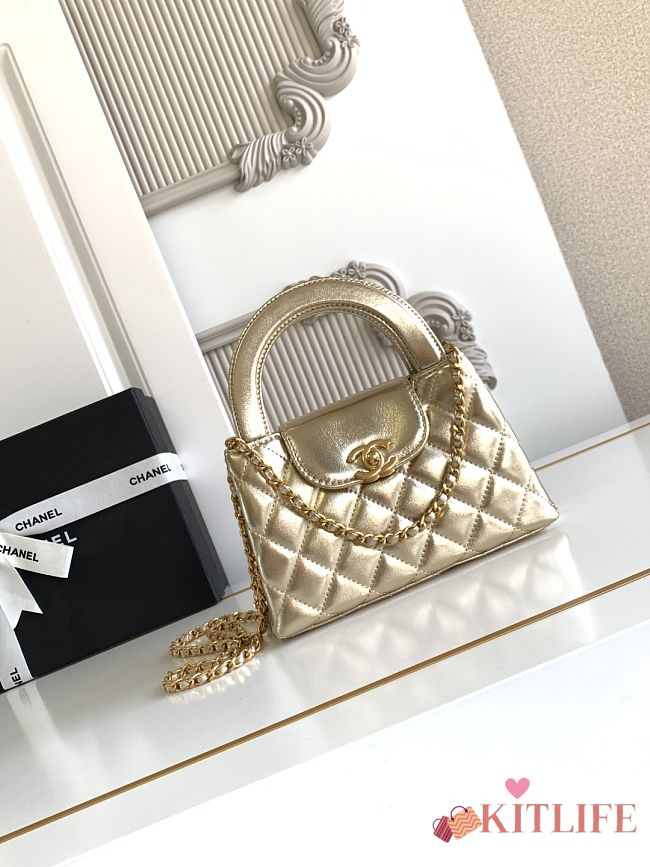 Kitlife Chanel 25C Kelly Handle Bag Metallic Gold Calfskin AS4416 13x19x7cm - 1
