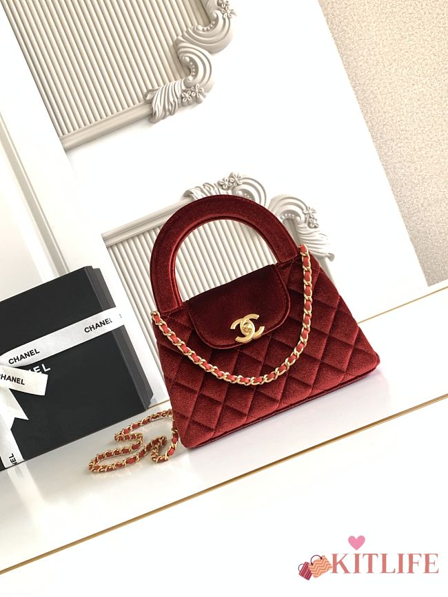 Kitlife Chanel 25C Kelly Handle Bag Dark Red Velvet AS4416 13x19x7cm - 1