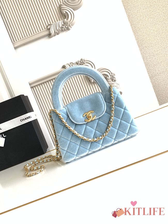 Kitlife Chanel 25C Kelly Handle Bag Blue Velvet AS4416 13x19x7cm - 1
