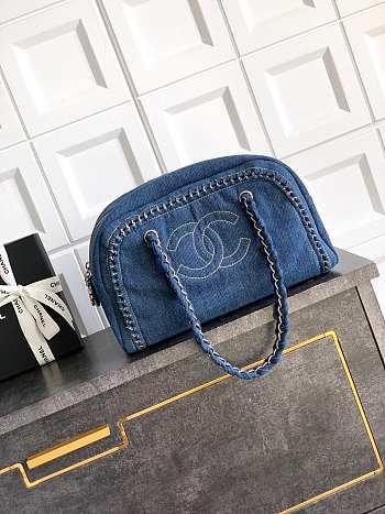Kitlife Chanel Boston Bowling Bag Blue Denim 33x20.5x15cm