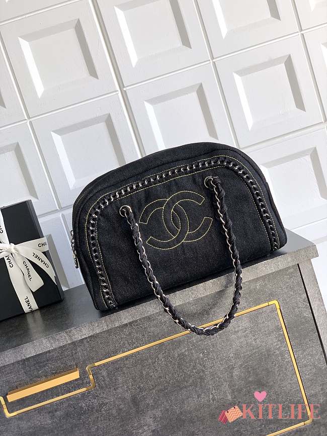 Kitlife Chanel Boston Bowling Bag Black Denim 33x20.5x15cm  - 1