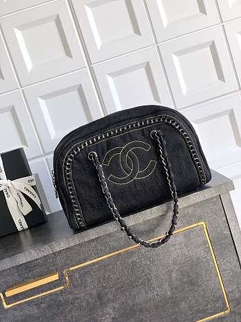 Kitlife Chanel Boston Bowling Bag Black Denim 33x20.5x15cm 