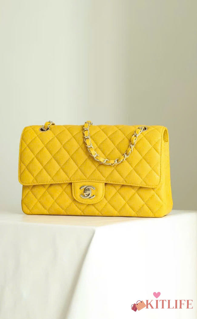 Kitlife Chanel Classic Flap Bag Medium in Yellow Caviar Leather 25cm - 1