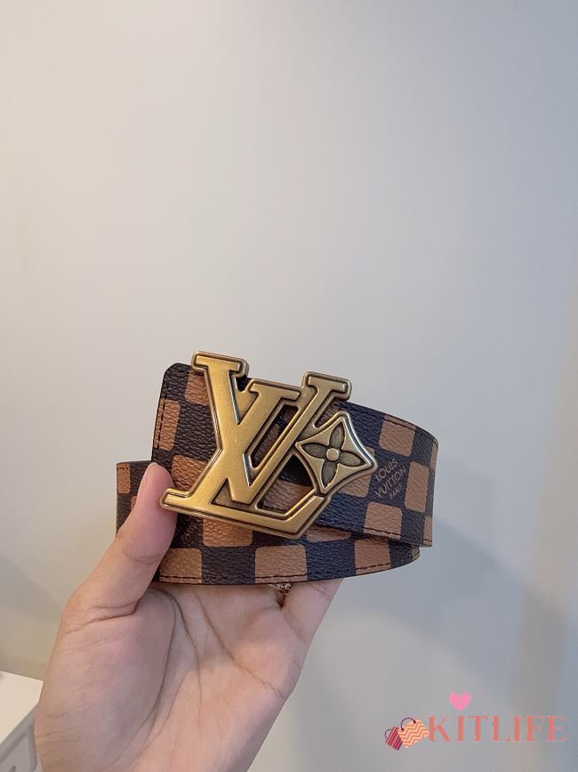 Kitlife Louis Vuitton Flower Damier Phriendship Reversible Belt Brown With Gold Buckle 40mm  - 1