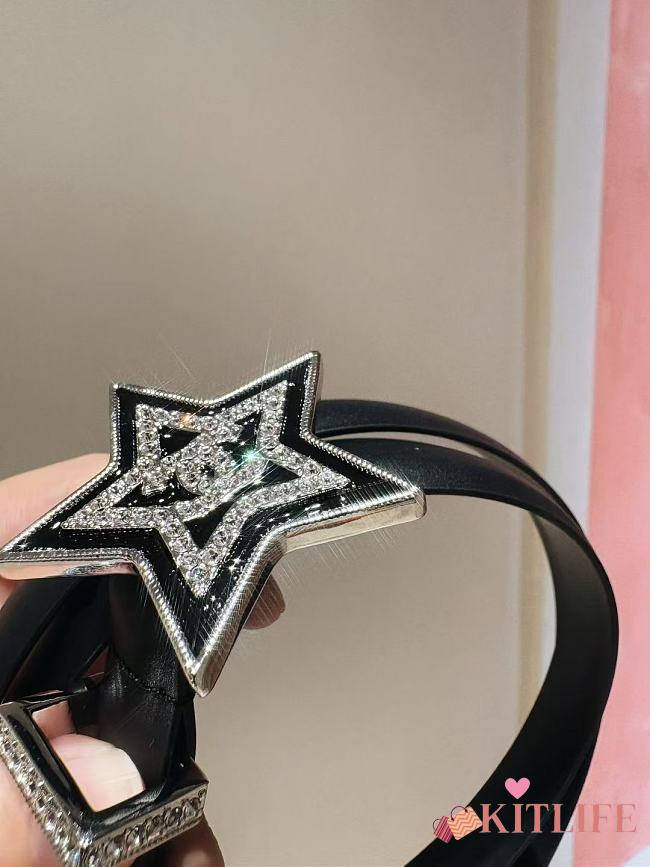 Kitlife Chanel Black Sheepskin Belt With Diamond Buckle 2cm - 1