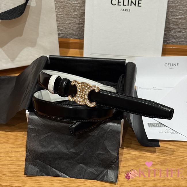Kitlife Celine Arc de Triomphe Classic Reversible Belt Black & White 25mm - 1