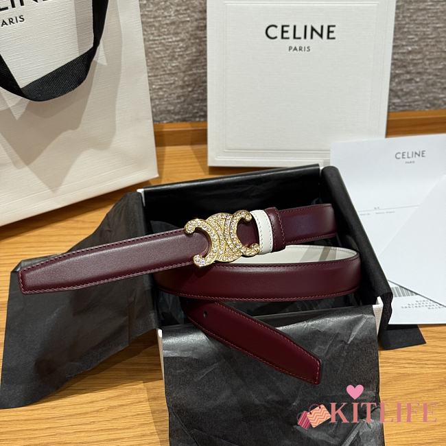 Kitlife Celine Arc de Triomphe Classic Reversible Belt Burgundy & White 25mm  - 1