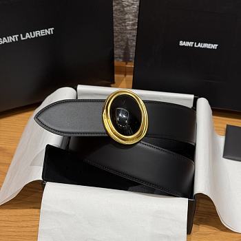 Kitlife Saint Laurent Black Leather Belt With Cabochon 45mm