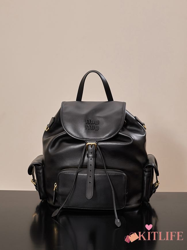 Kitlife Miu Miu Black Leather Backpack 25x29.5x12.5cm - 1