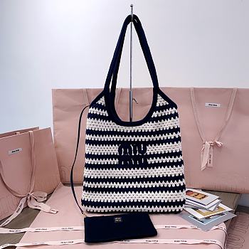 Kitlife Miu Miu Woven Tote Bag White & Dark Blue 5BG231 35x40 cm 