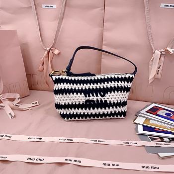 Kitlife Miu Miu Crochet Pouch White & Dark Blue 5NE841 25.5x14x10cm