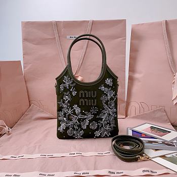 Kitlife Miu Miu Ivy Embroidered Gabardine Bag Green 5BA281 20x24cm